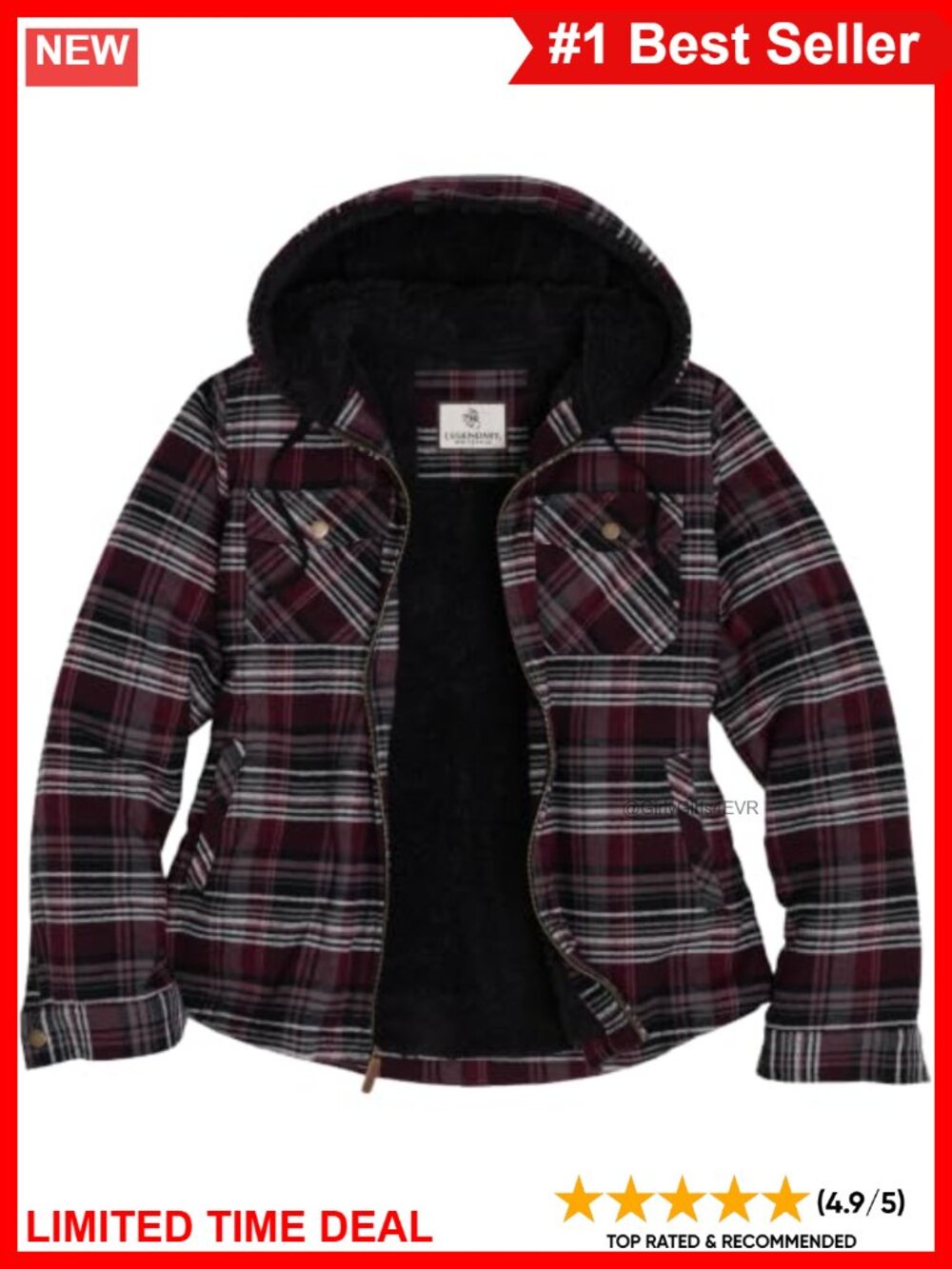 Hooded Shacket Berber Lined Shirt Jacket Snap Pockets Shirttail Hem